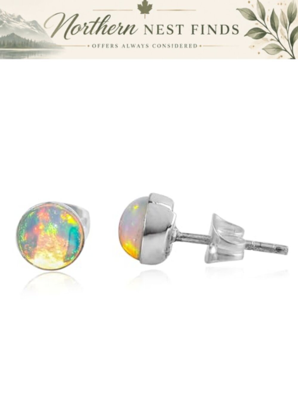 Ethiopian Opal Stud Earrings Silver Plated Brass 5mm